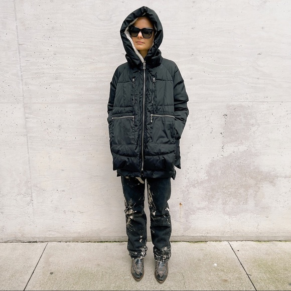 CI SONO/NWOT Women's Sherpa Hooded Black Womens Parka Jacket sz M - Picture 1 of 9
